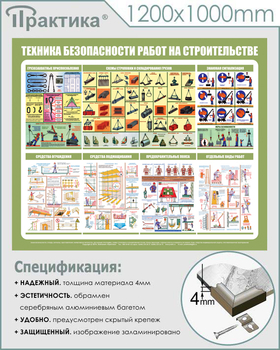 С31 Стенд техника безопасности при строительстве (1200х1000 мм, пластик ПВХ 3 мм, алюминиевый багет серебряного цвета) - Стенды - Тематические стенды - . Магазин Znakstend.ru